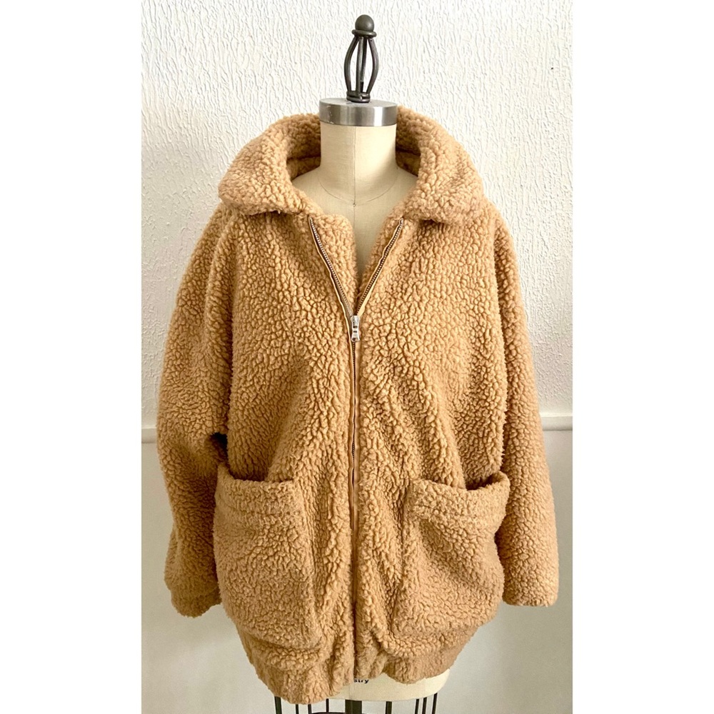 I. AM. GIA. Pixie Teddy Coat Oversized Sherpa Jacket In Camel Beige